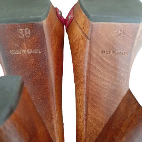 ALDO - Strappy heeled bright pink leather sandals with wooden platform - Size: 8 - Picture 5 of 8